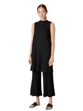 Eileen Fisher Ribbed Mock Neck Dress Women’s Small Black Tencel Knit